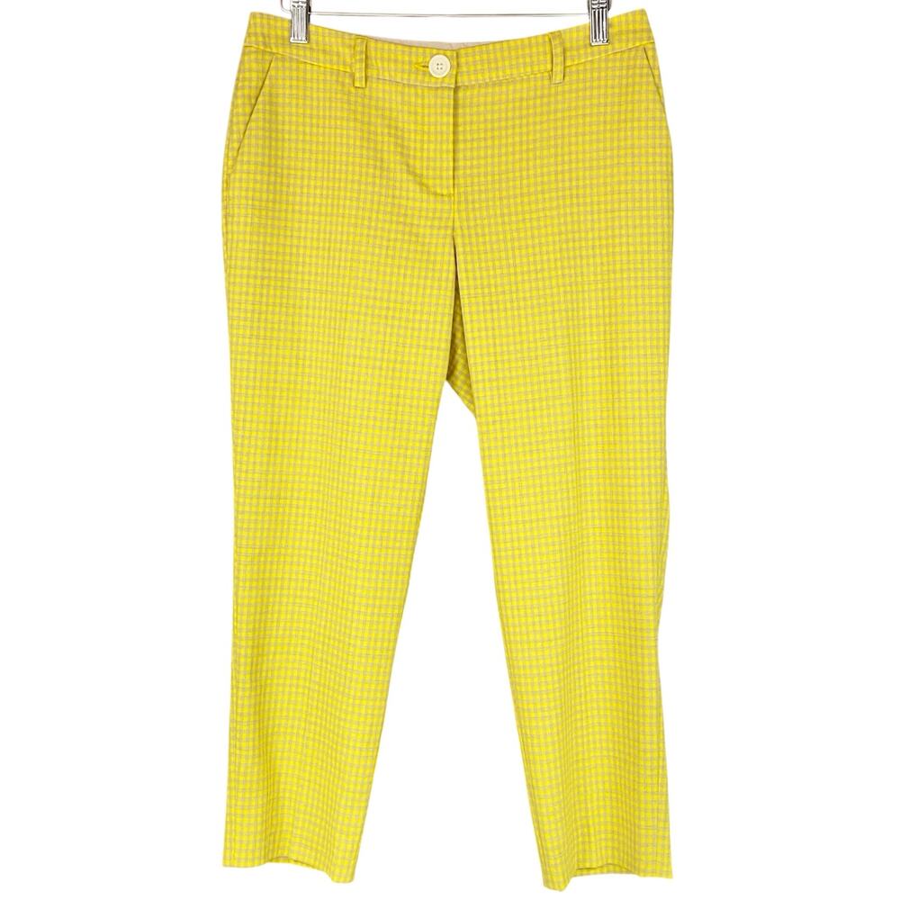 BODEN Wool Bistro Crop Trousers in Yellow/Gray Plaid Size 4P Office Work Career